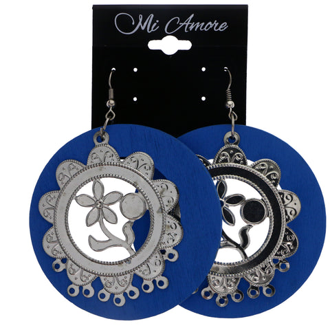 Mi Amore Flower Dangle-Earrings Blue/Silver-Tone