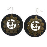 Mi Amore Antiqued Flower Dangle-Earrings Brown & Gold-Tone