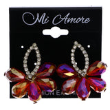 Mi Amore Faceted AB Finish Post-Earrings Red & Silver-Tone