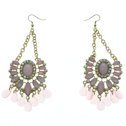 Gold-Tone & Pink Metal Dangle-Earrings With Crystal Accents