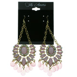 Gold-Tone & Pink Metal Dangle-Earrings With Crystal Accents