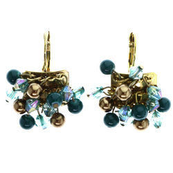 Mi Amore AB Finish Antiqued Dangle-Earrings Blue & Gold-Tone