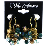 Mi Amore AB Finish Antiqued Dangle-Earrings Blue & Gold-Tone