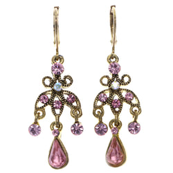 Mi Amore AB Finish Antiqued Dangle-Earrings Gold-Tone & Pink