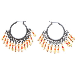 Mi Amore AB Finish Antiqued Hoop-Earrings Silver-Tone & Orange