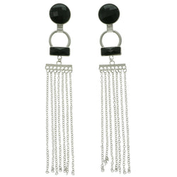 Metal Tassel-Earrings With Crystal Accents Silver-Tone & Black
