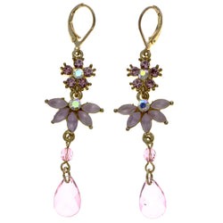 Mi Amore AB Finish Antiqued Flower Dangle-Earrings Purple & Gold-Tone