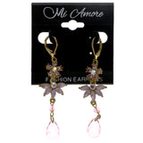 Mi Amore AB Finish Antiqued Flower Dangle-Earrings Purple & Gold-Tone