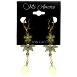 Mi Amore AB Finish Antiqued Flower Dangle-Earrings Green & Gold-Tone