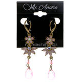 Mi Amore AB Finish Antiqued Flower Dangle-Earrings Pink & Gold-Tone
