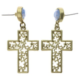 Mi Amore AB Finish Cross Drop-Dangle-Earrings Gold-Tone & Blue