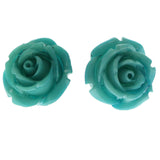 Plastic Rose Stud-Earrings Silver-Tone & Blue