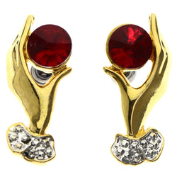 Mi Amore Hands Post-Earrings Gold-Tone/Red