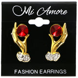 Mi Amore Hands Post-Earrings Gold-Tone/Red