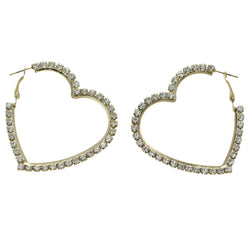 Gold-Tone Metal Heart Hoop-Earrings With Crystal Accents