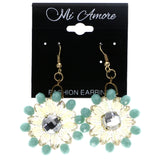 Mi Amore AB Finish Flower Dangle-Earrings Blue & Gold-Tone