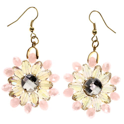 Mi Amore AB Finish Flower Dangle-Earrings Pink & Gold-Tone