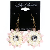 Mi Amore AB Finish Flower Dangle-Earrings Pink & Gold-Tone