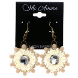 Mi Amore AB Finish Flower Dangle-Earrings Peach & Gold-Tone