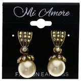 Mi Amore AB Finish Antiqued Drop-Dangle-Earrings Gold-Tone & White