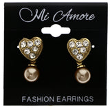 Mi Amore Antiqued Heart Drop-Dangle-Earrings Gold-Tone & Brown