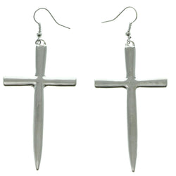 Silver-Tone Metal Cross Inspirational Dangle-Earrings