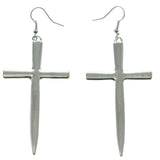 Silver-Tone Metal Cross Inspirational Dangle-Earrings