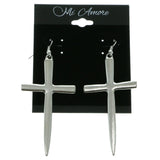 Silver-Tone Metal Cross Inspirational Dangle-Earrings