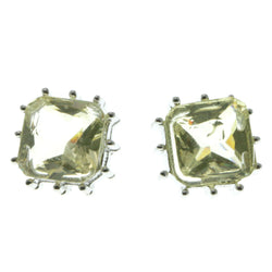 Silver-Tone Metal Stud-Earrings With Green Crystal Accents