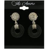 Mi Amore Flower Geometric Pattern Dangle-Earrings Silver-Tone/Clear