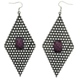 Mi Amore Mesh Pattern Dangle-Earrings Dark-Silver/Purple