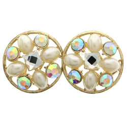 Mi Amore AB Finish Post-Earrings Gold-Tone/White