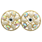 Mi Amore AB Finish Post-Earrings Gold-Tone/White