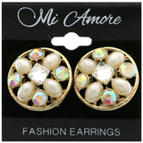 Mi Amore AB Finish Post-Earrings Gold-Tone/White