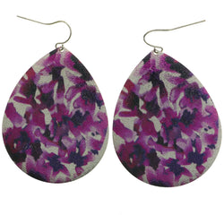 Mi Amore Teardrop  Floral Pattern Dangle-Earrings Silver-Tone/Purple