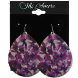 Mi Amore Teardrop  Floral Pattern Dangle-Earrings Silver-Tone/Purple