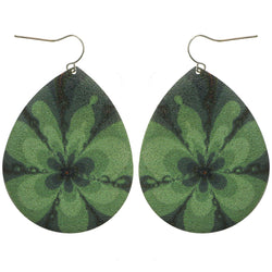 Mi Amore Teardrop  Flower Design Dangle-Earrings Silver-Tone/Green