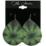 Mi Amore Teardrop  Flower Design Dangle-Earrings Silver-Tone/Green