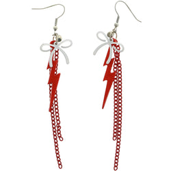 Mi Amore Lightning Bolt  a Bow Chains Dangle-Earrings Red/White
