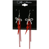 Mi Amore Lightning Bolt  a Bow Chains Dangle-Earrings Red/White
