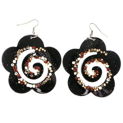 Mi Amore Glitter Flower Dangle-Earrings Black & Brown