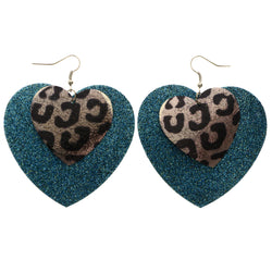 Mi Amore Cheetah Print Heart Dangle-Earrings Blue & Dark-Silver