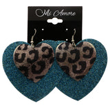Mi Amore Cheetah Print Heart Dangle-Earrings Blue & Dark-Silver