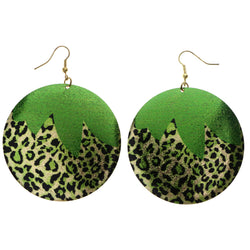 Mi Amore Cheetah Print Leaf Dangle-Earrings Green & Gold-Tone