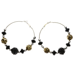 Mi Amore Cheetah Print Hoop-Earrings Black/Silver-Tone