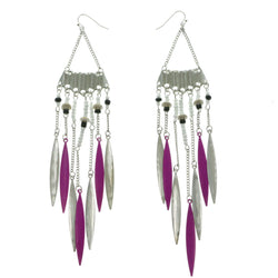 Silver-Tone & Multi Colored Metal Tassel-Earrings With Bead Accents LQE656