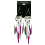 Silver-Tone & Multi Colored Metal Tassel-Earrings With Bead Accents LQE656