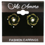 Mi Amore Flower Post-Earrings Green/Silver-Tone