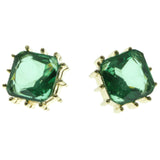 Gold-Tone & Green Colored Metal Stud-Earrings With Crystal Accents LQE658