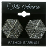 Silver-Tone Metal Stud-Earrings With Crystal Accents LQE659